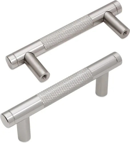 Miniatura 40 de Paquete de 10 tiradores para gabinete de cocina, tiradores mate negro y bronce champán, tiradores de cajón estriados negros, herrajes de cocina