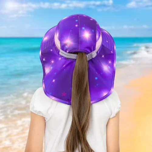 Miniatura 70 de Sombrero de sol para niños, protección UV, unicornio, verano, playa, jugar con ala ancha, solapa para el cuello para niñas y niños