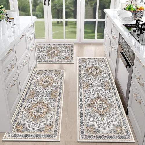 Miniatura 9 de HEBE - Juego de 3 alfombras de cocina de granja, antideslizantes, lavables, tapetes de cocina bohemios para suelo, alfombra de cocina, alfombra