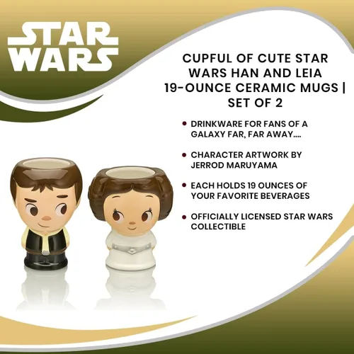 Miniatura 7 de Cupful of Cute Star Wars Han Solo and Princess Leia tazas de cerámica de 16 onzas, juego de 2 vasos de cóctel para el hogar, tazas de café