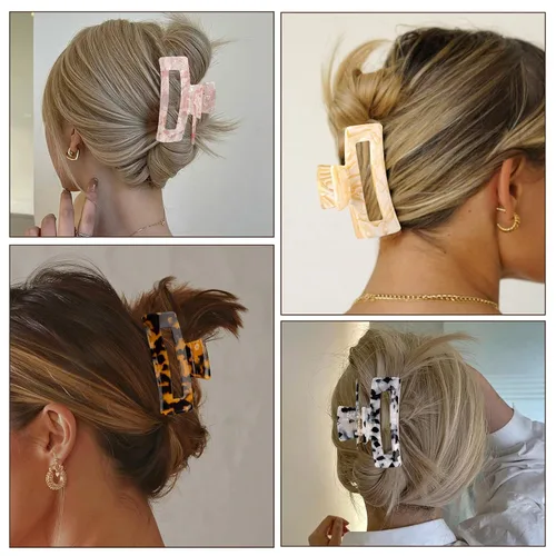 Miniatura 3 de Magicsky 10 pinzas para el cabello para mujer, pinzas grandes acrílicas de mármol ópalo para cabello grueso y delgado, bonitos pasadores de mariposa
