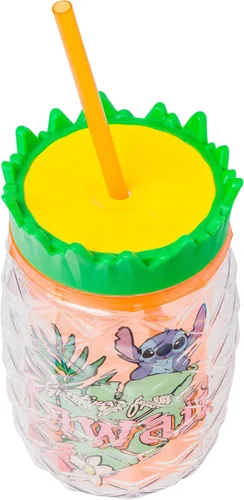Miniatura 6 de Silver Buffalo Disney Lilo y Stitch Saludos desde Hawái con Scrump, Vaso de doble pared con forma de piña, 473 ml (16 oz)