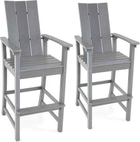 Miniatura 14 de Giantex Silla Adirondack de 52 pulgadas de alto, taburete de bar de polietileno de alta densidad para exteriores con respaldo ergonómico, Gris