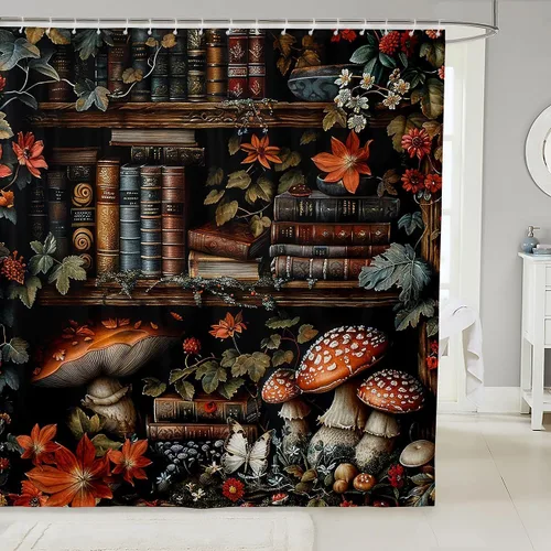 Miniatura 20 de Castle Fairy Cortinas de ducha con hojas de ginkgo, cortina de baño botánica de naturaleza verde, tela de plantas de acuarela, juego de decoración
