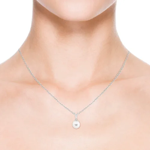 Miniatura 4 de ANGARA Natural Freshwater Pearl Pendant Necklace with Diamonds in Sterling Silver, 14K Solid Gold for Women, Girls, June Birthstone Jewelry Gift for