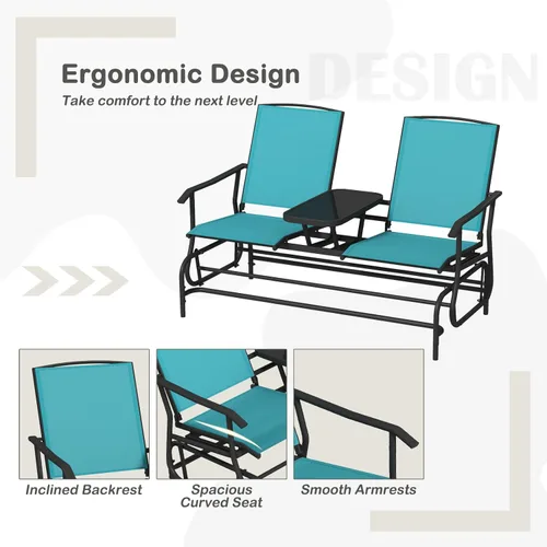 Miniatura 6 de Tangkula Silla mecedora para 2 personas, sofá biplaza mecedora para patio con mesa central de vidrio templado, banco de columpio para exteriores
