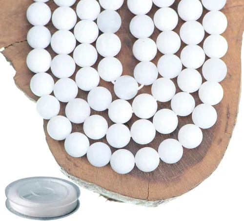 Miniatura 14 de Piedras preciosas redondas de jade blanco mate natural de 0.236 pulgadas esmeriladas, 120 cuentas sueltas a granel para hacer joyas y pulseras