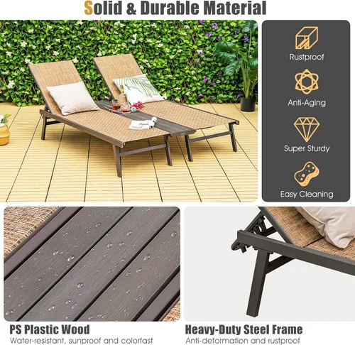 Miniatura 7 de COSTWAY Patio 2-Persona Chaise Lounge Chair 6-Posición Trasera Ajuste Panel Medio