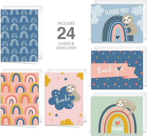 Miniatura 7 de Colorful Stars Thank You Flat Cards / 20 Gender Neutral Kids Fill In Gratitude Note Cards With White Envelopes / 4 5/8" x 6 1/4" Birthday Party