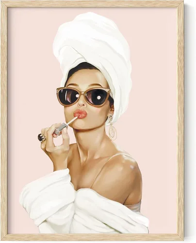 HAUS AND HUES Arte de Pared de Audrey Hepburn – Póster Enmarcado Rosa, Decoración de Maquillaje Glamorosa, Impresión Vogue de Celebridad para