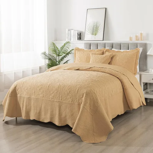 Miniatura 47 de HoneiLife - Juego de colcha de tamaño Queen, juego de ropa de cama de pana bordada de 3 piezas, colcha de lujo, ligera, cálida, para todas las Pana