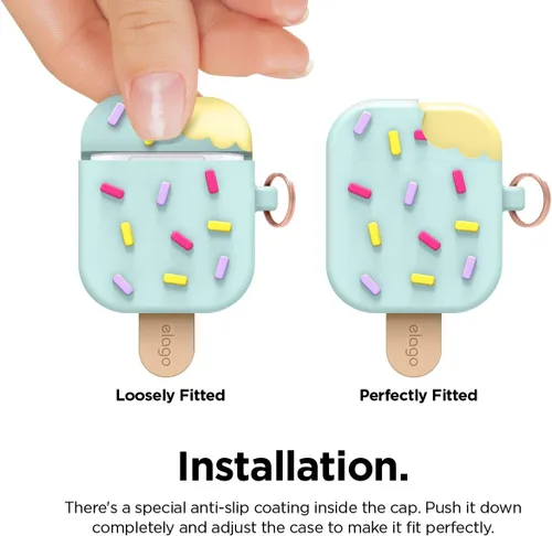 Miniatura 7 de Elago - Funda con llavero para audífonos AirPods 1 y 2 de Apple en forma de helado. Menta