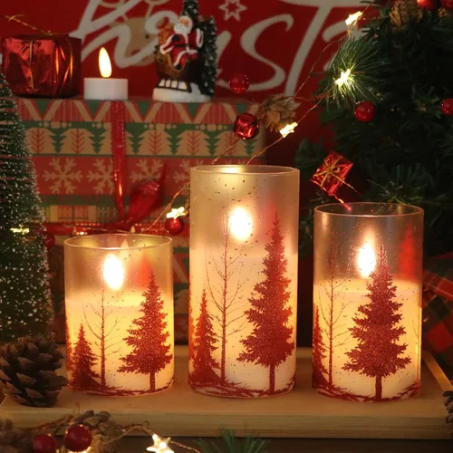 Miniatura 4 de Velas de Cristal sin Llama de Árbol de Navidad con Control Remoto Temporizador Operadas con Batería Cera Real Mecha 3D LED Parpadeantes Velas