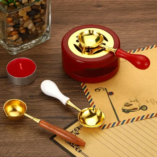 Miniatura 6 de PATIKIL Kit de sellado, calentador de sellos de cera con cuchara de fusión, estufa de fusión retro, herramienta de horno para sellar cuentas, sello