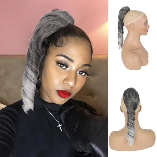 Miniatura 9 de KRSI Extensión de cola de caballo corta con cordón de 14 pulgadas para mujeres negras, cabello negro rizado, cola de caballo ondulada, piezas