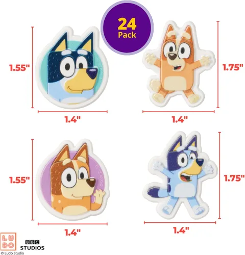 Miniatura 4 de DecoPac Bluey So Much Fun Anillos, 24 decoraciones para cupcakes con Bluey, Bingo, Bandit y Chilli, 3D seguros para alimentos, paquete de 24