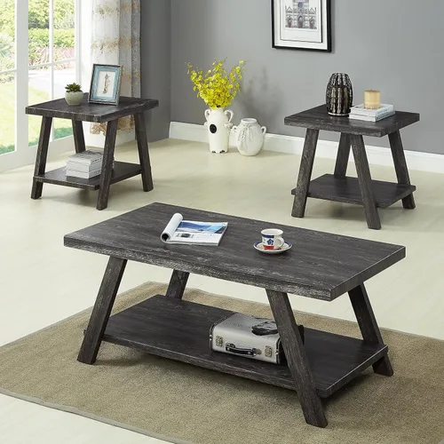Miniatura 11 de Roundhill Furniture Atenas Juego de mesa de café de 3 piezas de estante de madera contemporánea, negro