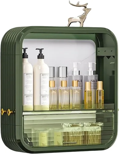 Miniatura 11 de JATIBOSH Organizador de cosméticos montado en la pared, estante de tocador para el hogar, sin perforación, productos para el cuidado de la piel