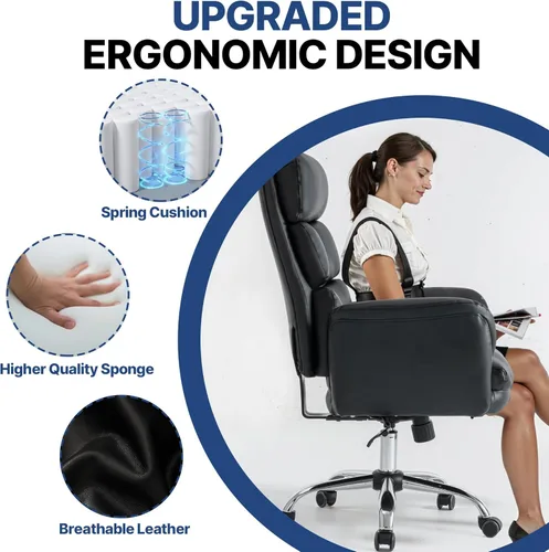 Miniatura 3 de Silla de oficina ergonómica moderna, silla giratoria de piel sintética, silla ejecutiva de escritorio para computadora con reposabrazos acolchados