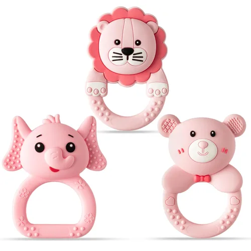 Miniatura 11 de 3 piezas de juguetes de dentición de silicona de Navidad para bebés, mordedores calmantes para la primera Navidad, diseño de muñeco de nieve suave