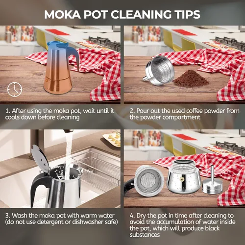 Miniatura 8 de Cafetera Moka de acero inoxidable, 9 tazas de 450ml (15.2 fl oz), cafetera de café expreso para estufa, cafetera estilo clásico italiano, Greca