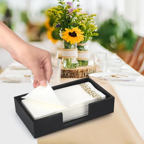 Miniatura 3 de Servilletero de Madera Negro Soporte para Toallas de Invitados Soporte Plano para Servilletas de Baño Soporte para Servilletas Desechables Bandeja