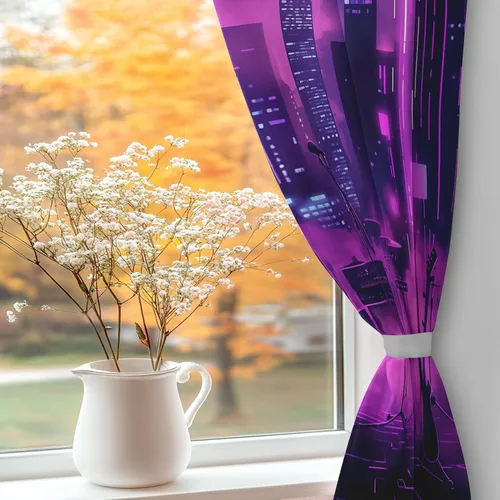 Miniatura 6 de Neon Synthwave Kitchen Curtains 2 Panels, Neon Cyberpunk Blackout Curtains Thermal Insulated Small Window Curtains, Colorful Futuristic Drapes