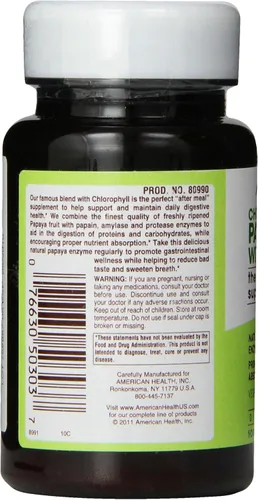Miniatura 2 de American Health Enzima de papaya con tabletas masticables de clorofila que promueve la absorción de nutrientes, ayuda a la digestión y refresca