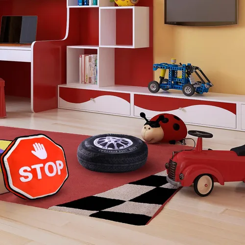 Miniatura 5 de Woanger Juego de 2 Almohadas de Felpa para Decoración de Habitación de Coche de Carreras, Regalo de 15.7 Pulgadas, Suave Simulación 3D de Rueda