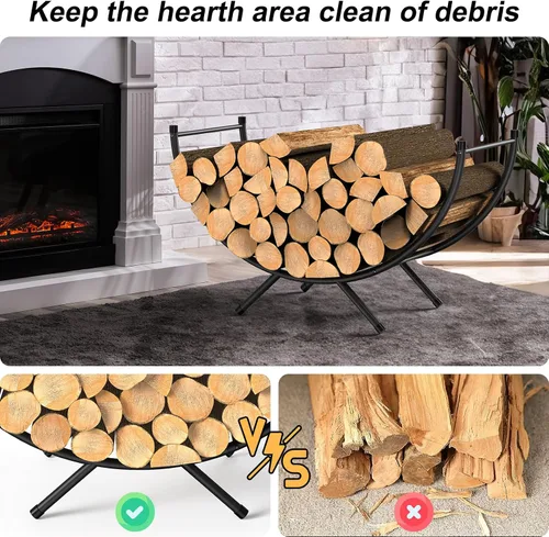 Miniatura 6 de NANANARDOSO Estante curvado para leña, soporte de troncos de chimenea de metal con recubrimiento de polvo de 24 pulgadas para almacenamiento