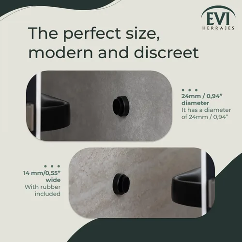 Miniatura 4 de EVI Tope de puerta adhesivo para pared/manija 0.9 x 0.55 pulgadas caucho negro acero inoxidable V2A Lacado negro Incluye tornillo +