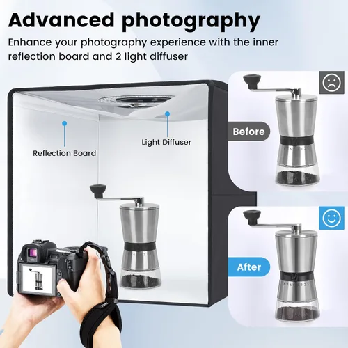 Miniatura 3 de Caja de luz portátil y caja suave, tienda de campaña profesional de 16 x 16 pulgadas con 120 luces LED para estudio fotográfico, caja de luz