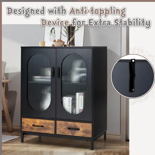 Miniatura 7 de LOKO Armario buffet con almacenamiento, armario de cocina con puertas y cajones de vidrio templado, armario de almacenamiento de credenza
