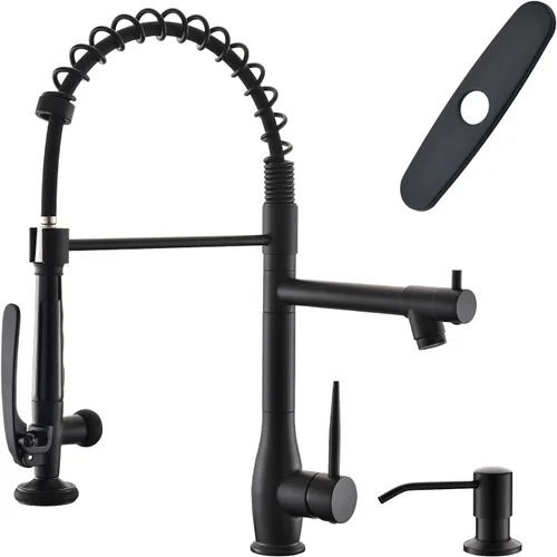 Miniatura 9 de GIMILI Grifo de cocina negro y dorado con rociador desplegable Grifo de fregadero de cocina de alta presión de una sola manija Grifos de cocina