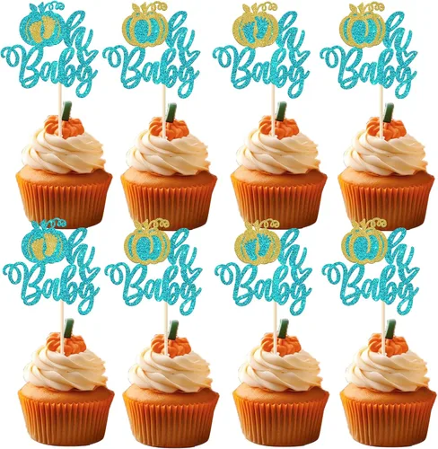Miniatura 15 de Rsstarxi Paquete de 36 adornos para cupcakes de calabaza pequeña, revelación de género, baby shower, fiesta, decoración de tartas, calabaza