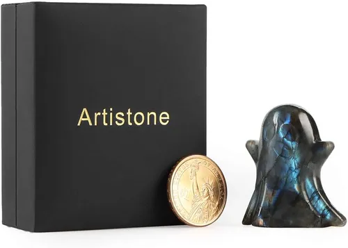Miniatura 6 de Artistone Figura de fantasma de cristal de 2 pulgadas, piedra preciosa natural de labradorita tallada a mano para decoraciones de Halloween