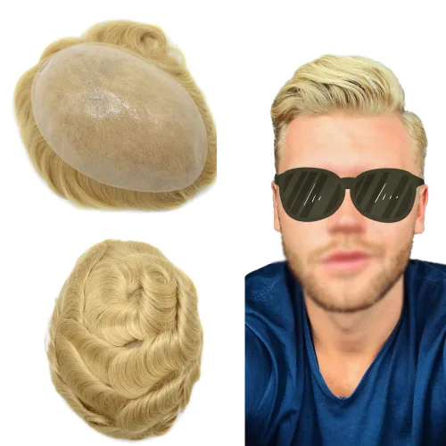 Miniatura 37 de Toupee para hombres Sistema de reemplazo de cabello humano real duradero invisible para hombre Toupee Hair Piece para hombres Poly Men Sistema