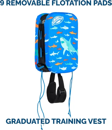 Miniatura 3 de SwimWays Power Swimr - Chaleco de natación para piscina al aire libre para niños, flotador ajustable para entrenamiento de natación, talla M, tiburón