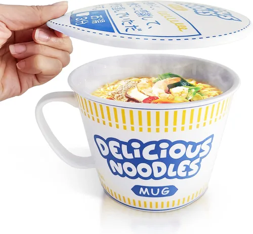 Sophie & Panda Tazón Taza de Fideos Instantáneos de Porcelana con Asa de 34 Oz - Un Accesorio Imprescindible para Cualquier Persona que Ama los