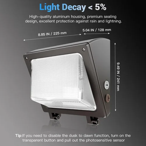 Miniatura 3 de JTT Paquete de 6 luces LED de pared de 75 W/60 W/45 W, del anochecer al amanecer con fotocélula, 6000/5000/4000 K luz diurna IP65 iluminación