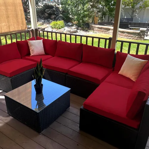 Miniatura 3 de Sqodok Fundas de Cojines para Exteriores 14 Piezas Fundas Deslizables para Cojines de Patio, Repuesto Impermeable para Sofá de 6 Asientos, Juego