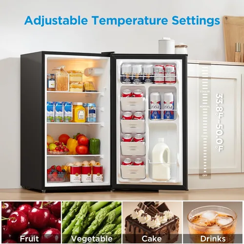 Miniatura 3 de Midea MERM33S1AST - Mini nevera compacta de 3.3 pies cúbicos con luz interna, termostato ajustable, puerta reversible, bajo ruido para dormitorio