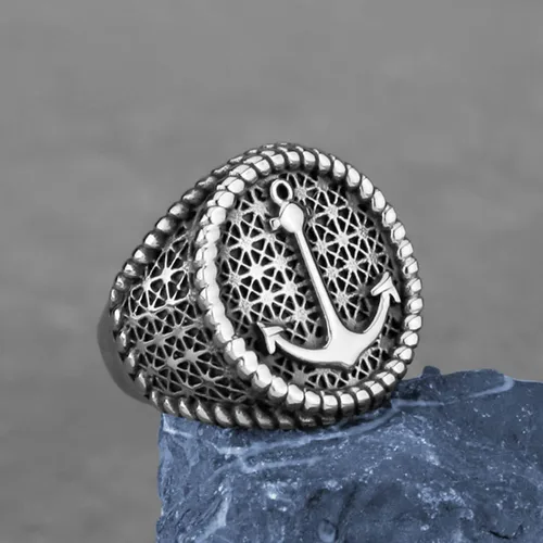Miniatura 2 de Anillo de sello de anclaje de acero inoxidable Anillo de dedo de red de cuerda de anclaje náutico