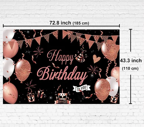Miniatura 2 de Cartel de feliz cumpleaños negro y oro rosa, decoración de fondo de feliz cumpleaños para mujeres y niñas