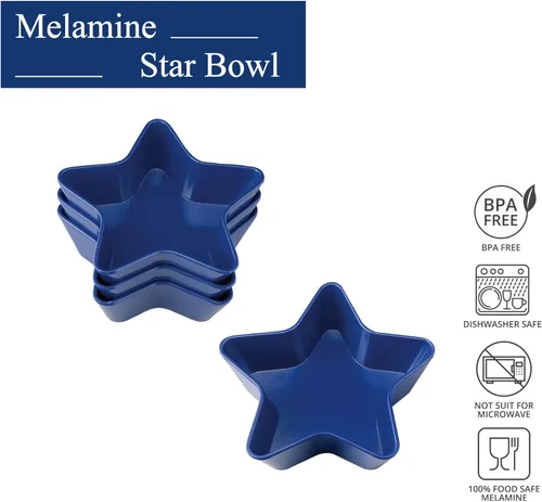 Miniatura 3 de UP Tazones de postre patrióticos en forma de estrella, cuenco pequeño de melamina para postre, aperitivos, helado, nueces o frutas, azul, 5.75