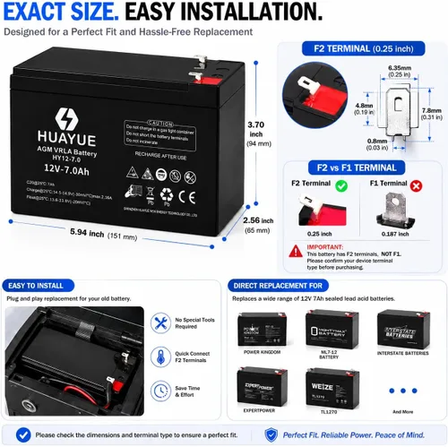 Miniatura 6 de Batería de plomo sellada recargable de 12 V 7ah VRLA SLA AGM Baterías recargables para almacenamiento de energía para el hogar terminales F2
