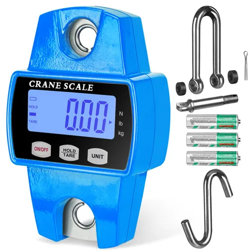 RoMech 660lb Báscula digital para colgar con estuche de aluminio fundido, mini grúa de mano de 300Kg con ganchos para granja, caza, pesca, Azul
