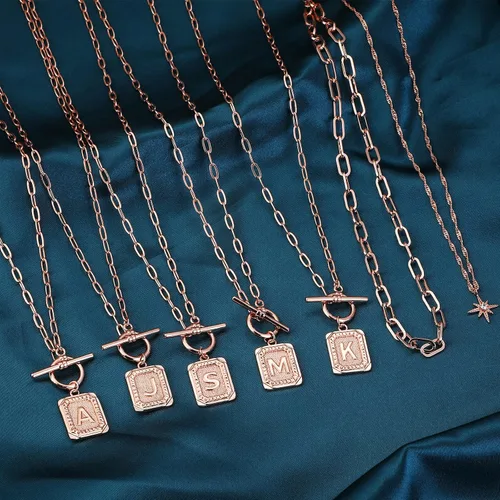 Miniatura 8 de MJartoria Collares con inicial en capas para mujer, a la moda, chapado en oro de 14 quilates, gargantilla de estrella simple, collar con dije