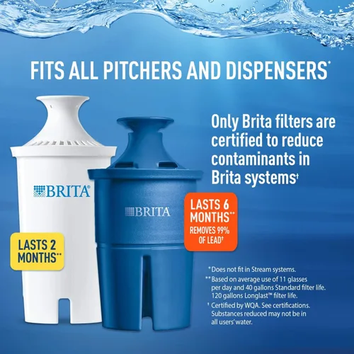 Miniatura 7 de Brita Dispensador de filtro de agua XL para grifo y agua potable con 4 filtros estándar, dura 2 meses cada uno, capacidad de 27 tazas, sin BPA, gris