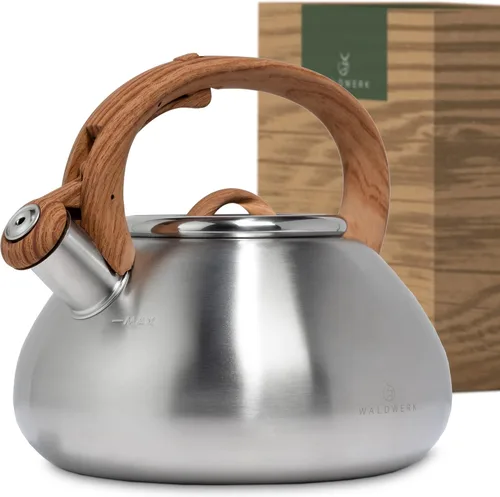 WALDWERK Tea Kettle Stovetop (2.4 Quart) - Teapot for Stovetop - also for Induction and Gas Stoves - Stainless Steel Tea Kettle - Whistling Tea